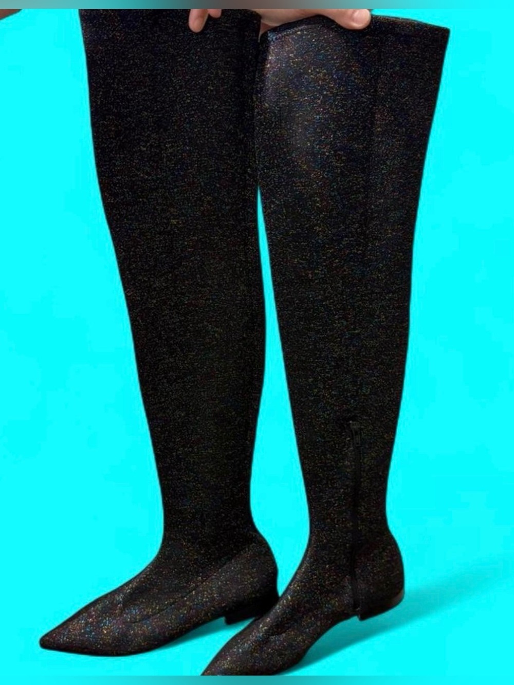 Zara Black / multicolor shimmer Over-the-Knee Boots